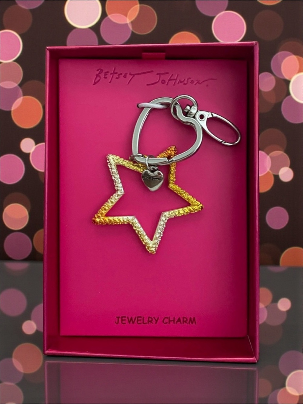 NWT Betsey Johnson Ombré Rhinestone Star Jewelry Charm Key Ring Gift Boxed